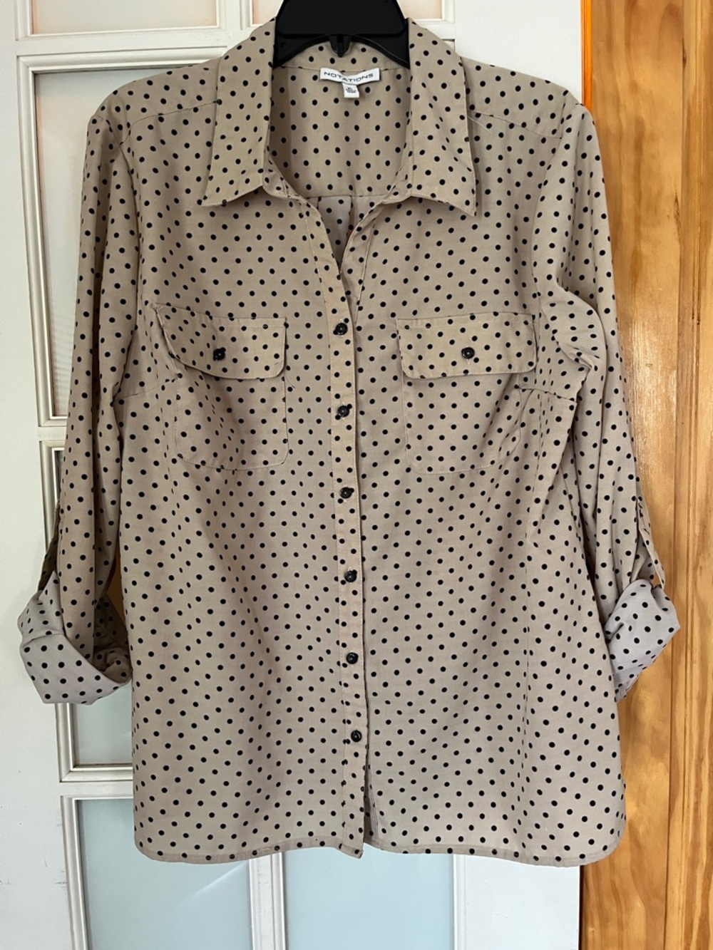 Notations Taupe and Black Polka Dot Blouse